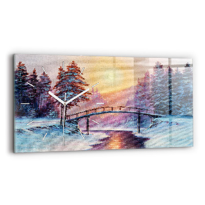 Horizontale Uhr mit motiv Weihnachtsbaum und Brücke