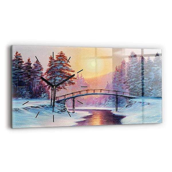 Horizontale Uhr mit motiv Weihnachtsbaum und Brücke