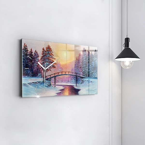 Horizontale Uhr mit motiv Weihnachtsbaum und Brücke