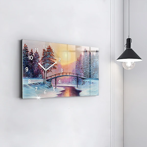 Horizontale Uhr mit motiv Weihnachtsbaum und Brücke