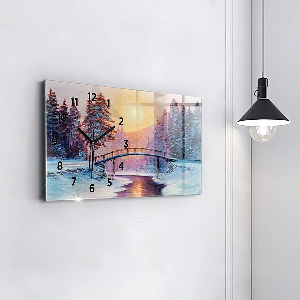 Horizontale Uhr mit motiv Weihnachtsbaum und Brücke