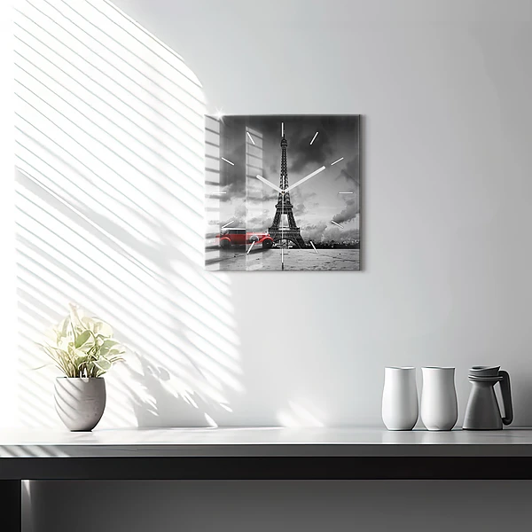Wanduhr quadratisch mit motiv Effelturm Paris