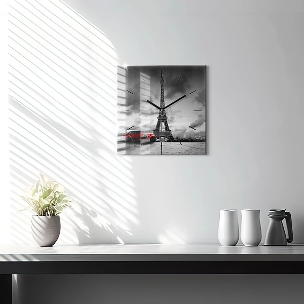 Wanduhr quadratisch mit motiv Effelturm Paris