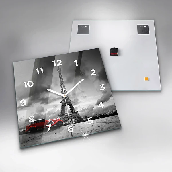 Wanduhr quadratisch mit motiv Effelturm Paris