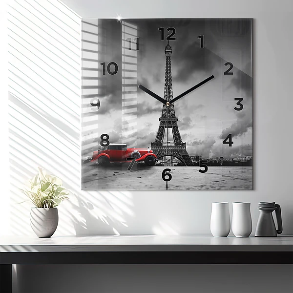 Wanduhr quadratisch mit motiv Effelturm Paris