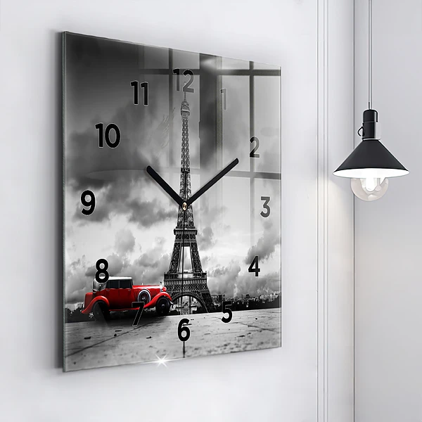 Wanduhr quadratisch mit motiv Effelturm Paris
