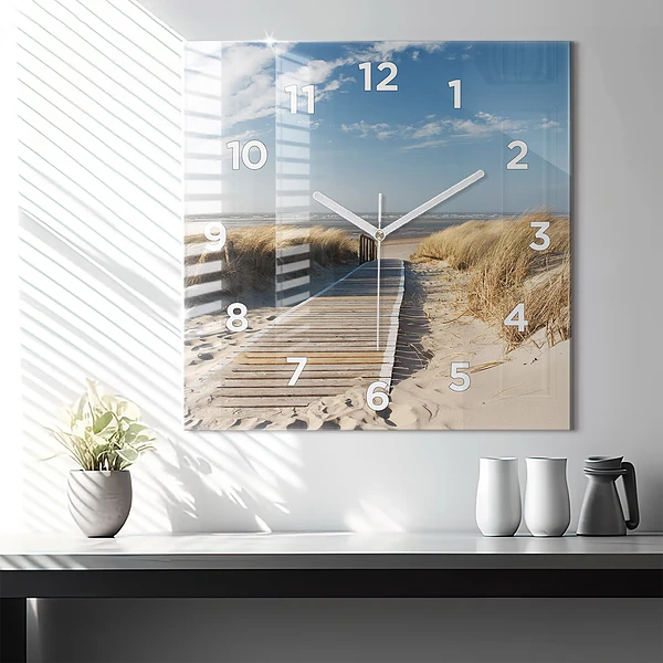 Wanduhr quadratisch Blick auf den Strand