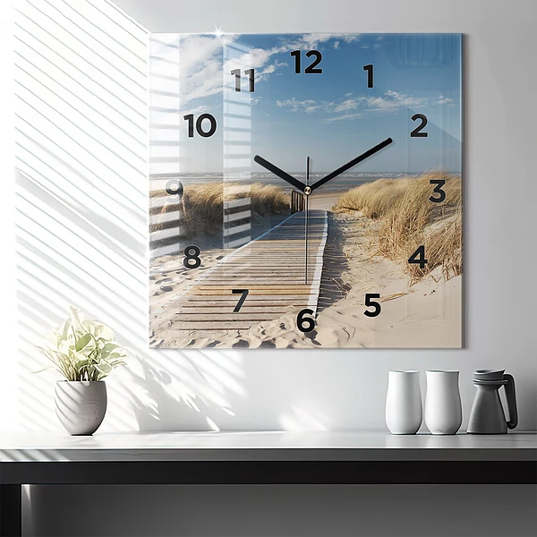 Wanduhr quadratisch Blick auf den Strand