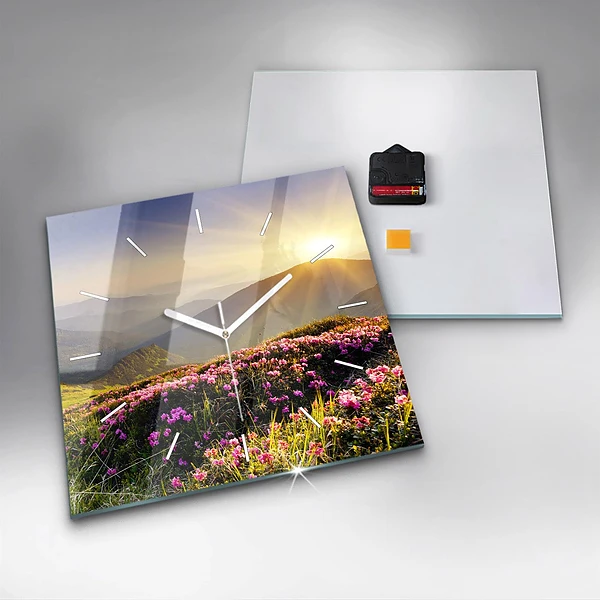 Wanduhr quadratisch Berglandschaft