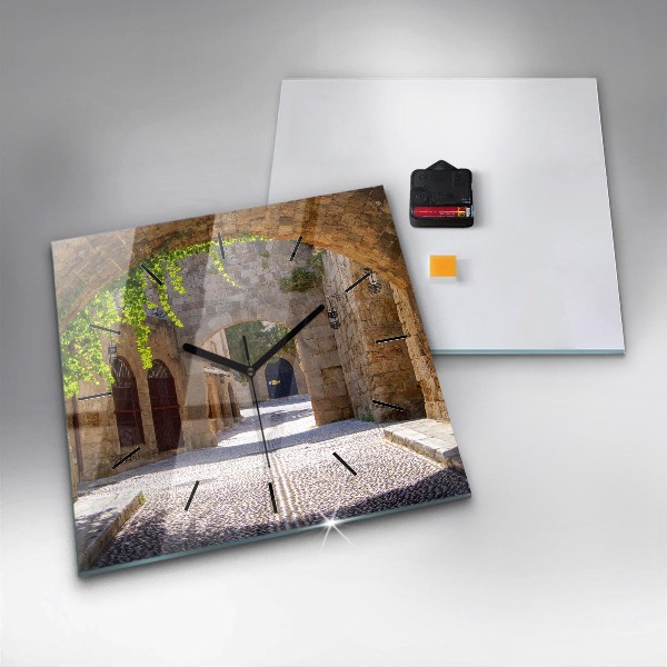 Wanduhr quadratisch mit motiv Malerische Straße von Rhodos