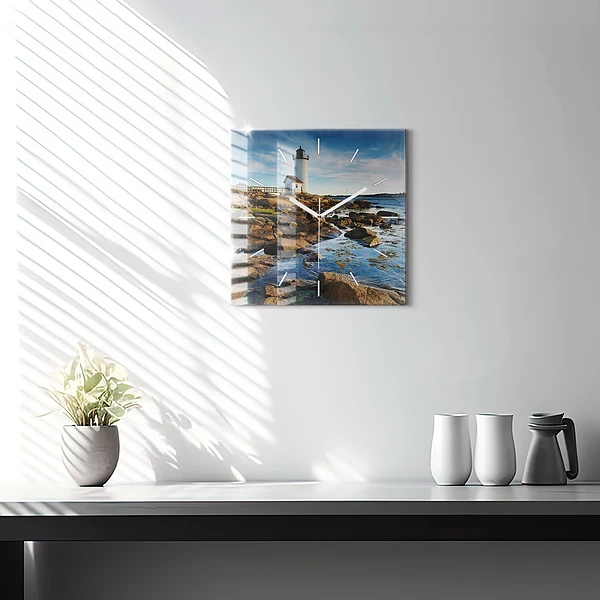 Wanduhr quadratisch mit motiv Annisquam-Leuchtturm