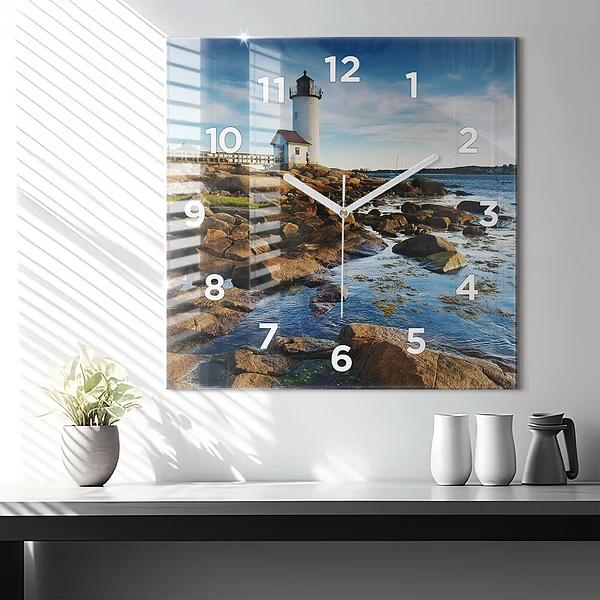 Wanduhr quadratisch mit motiv Annisquam-Leuchtturm