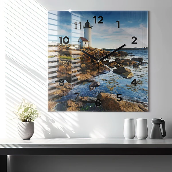 Wanduhr quadratisch mit motiv Annisquam-Leuchtturm