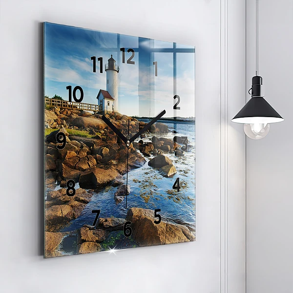 Wanduhr quadratisch mit motiv Annisquam-Leuchtturm