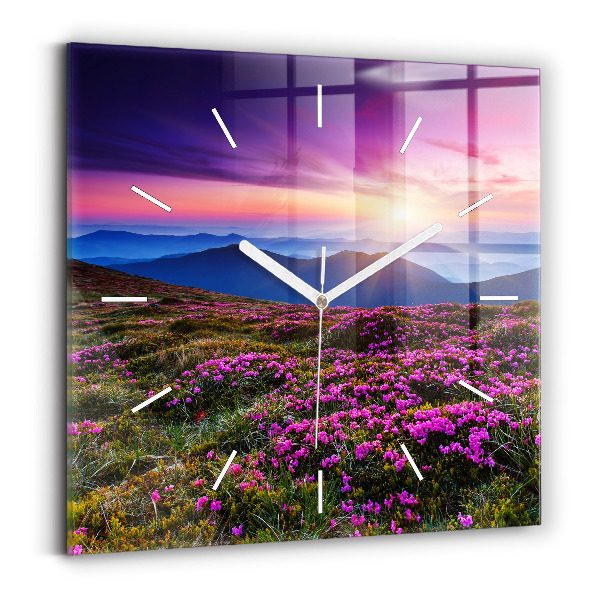 Wanduhr quadratisch Sonnenaufgang Blumen