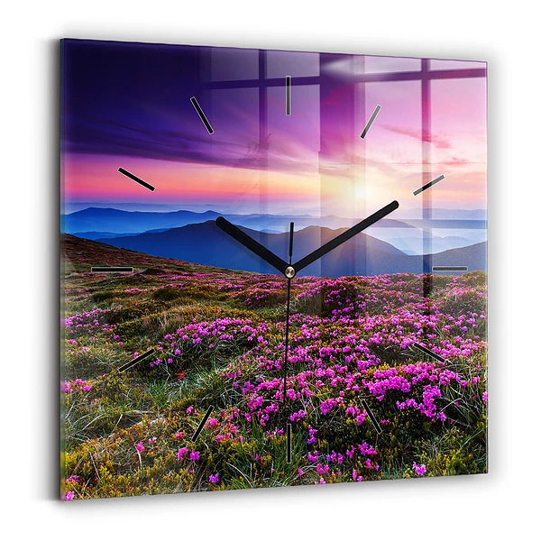 Wanduhr quadratisch Sonnenaufgang Blumen