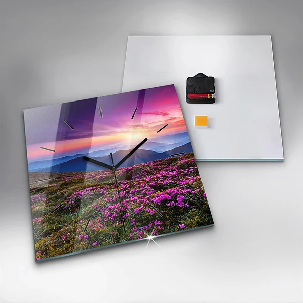 Wanduhr quadratisch Sonnenaufgang Blumen