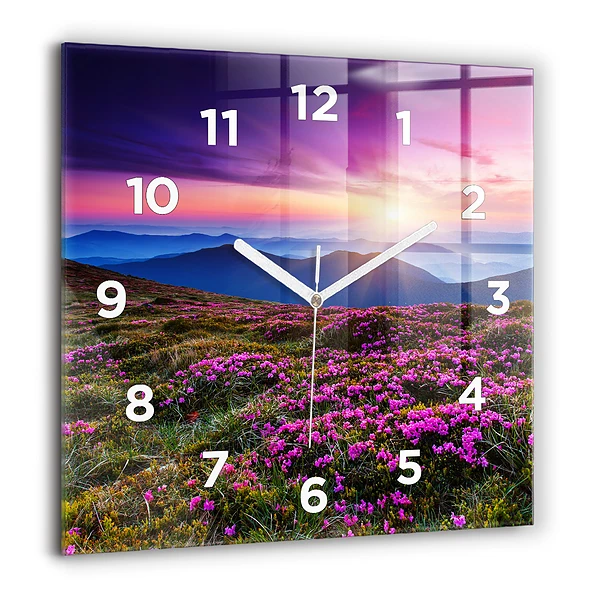 Wanduhr quadratisch Sonnenaufgang Blumen