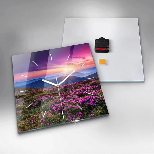 Wanduhr quadratisch Sonnenaufgang Blumen