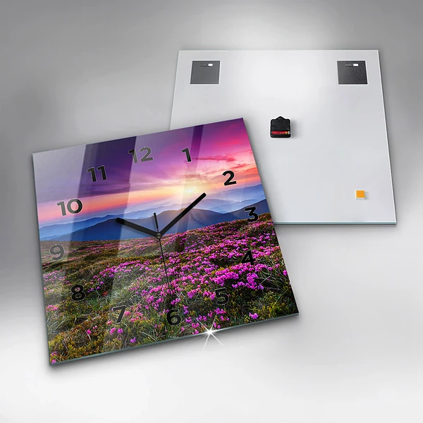 Wanduhr quadratisch Sonnenaufgang Blumen