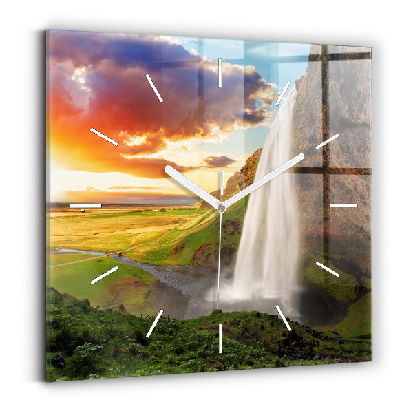Wanduhr quadratisch mit motiv Wasserfall in Island