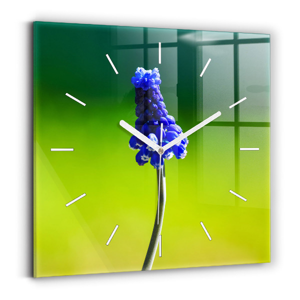 Wanduhr modern quadratisch Blaue Blumen