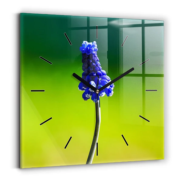 Wanduhr modern quadratisch Blaue Blumen