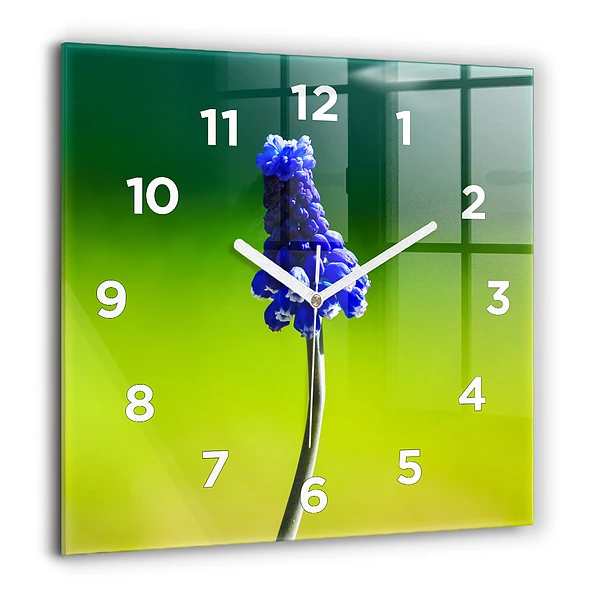 Wanduhr modern quadratisch Blaue Blumen