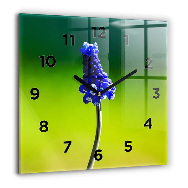 Wanduhr modern quadratisch Blaue Blumen