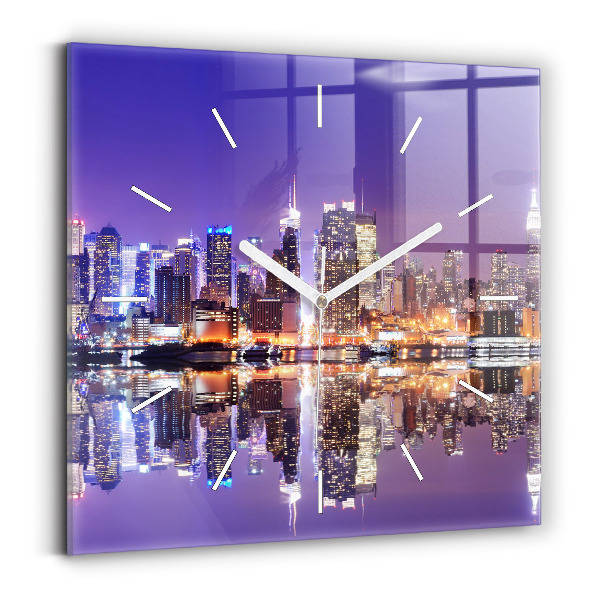Wanduhr quadratisch mit motiv New York bei Nacht