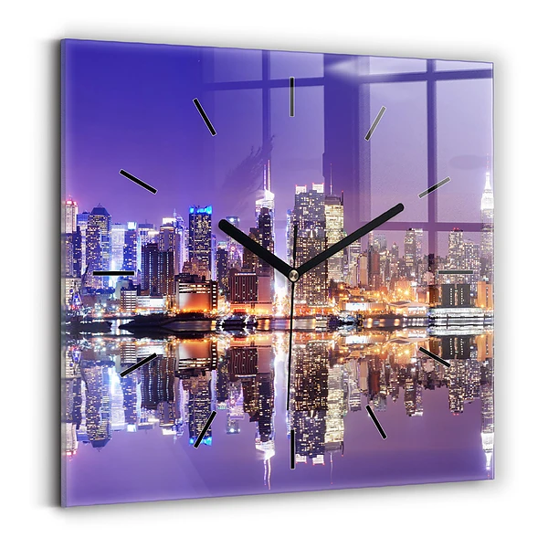 Wanduhr quadratisch mit motiv New York bei Nacht