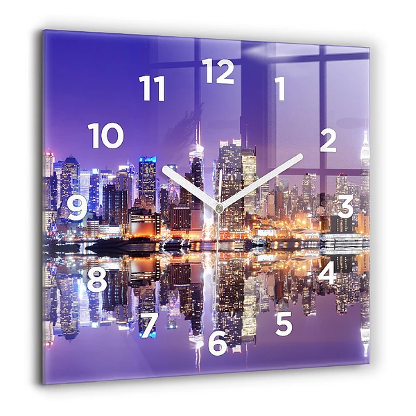 Wanduhr quadratisch mit motiv New York bei Nacht