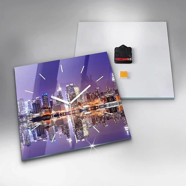 Wanduhr quadratisch mit motiv New York bei Nacht