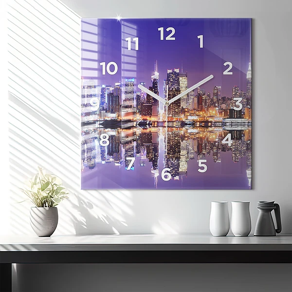 Wanduhr quadratisch mit motiv New York bei Nacht