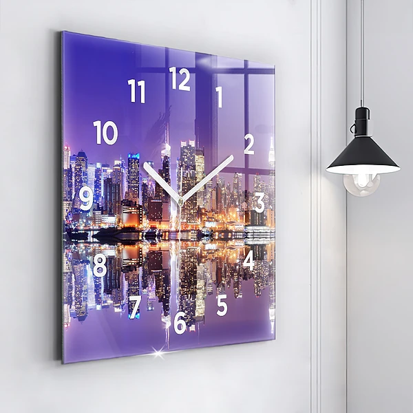 Wanduhr quadratisch mit motiv New York bei Nacht
