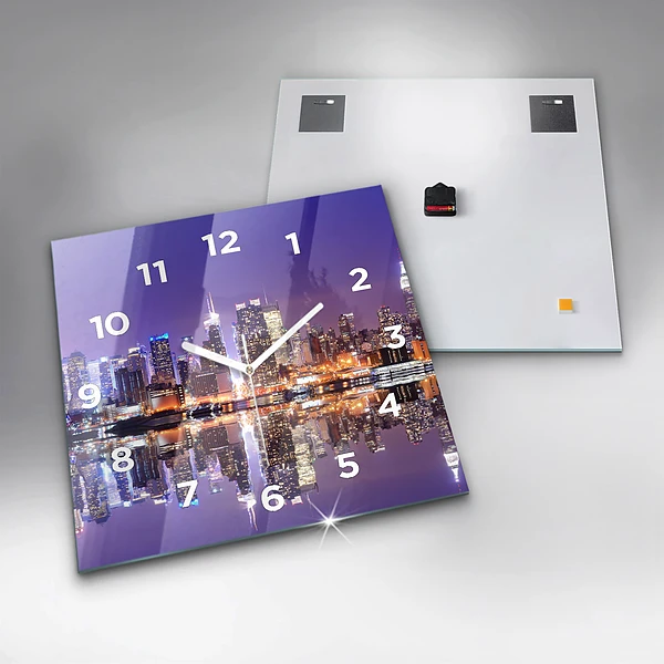 Wanduhr quadratisch mit motiv New York bei Nacht