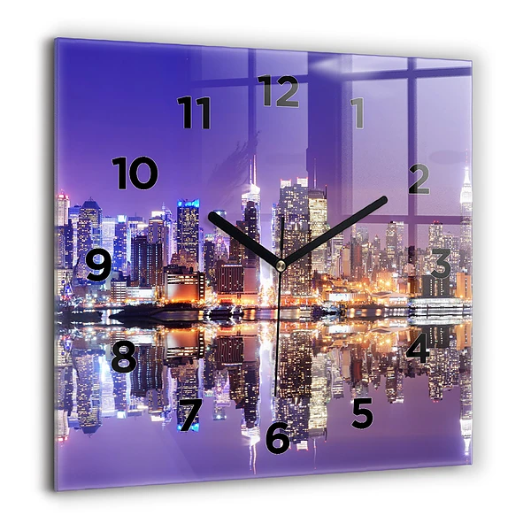 Wanduhr quadratisch mit motiv New York bei Nacht