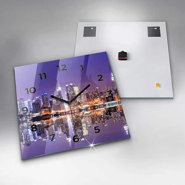 Wanduhr quadratisch mit motiv New York bei Nacht