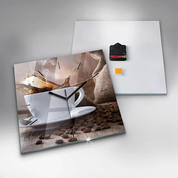 Wanduhr quadratisch Eine Tasse Kaffee