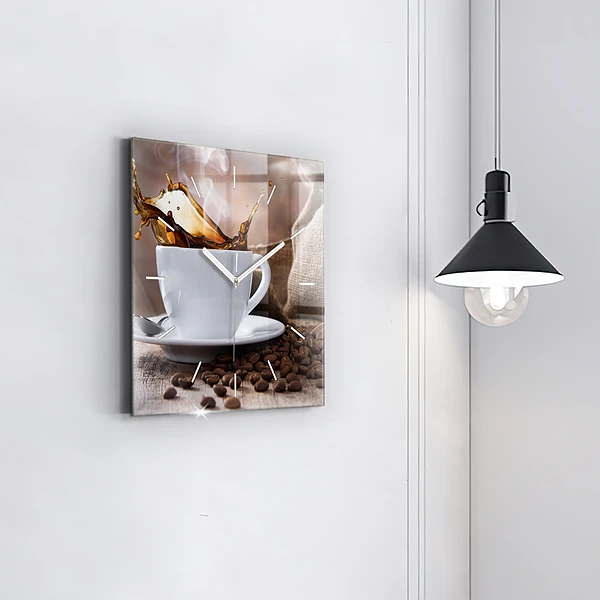 Wanduhr quadratisch Eine Tasse Kaffee