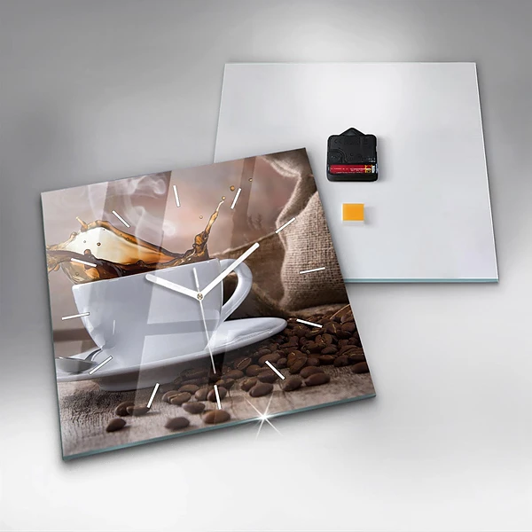 Wanduhr quadratisch Eine Tasse Kaffee