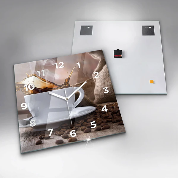 Wanduhr quadratisch Eine Tasse Kaffee