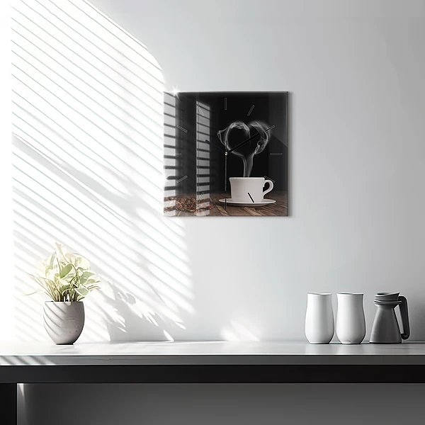 Wanduhr quadratisch Tasse heißer Kaffee