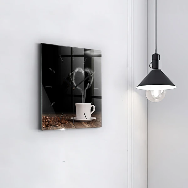 Wanduhr quadratisch Tasse heißer Kaffee