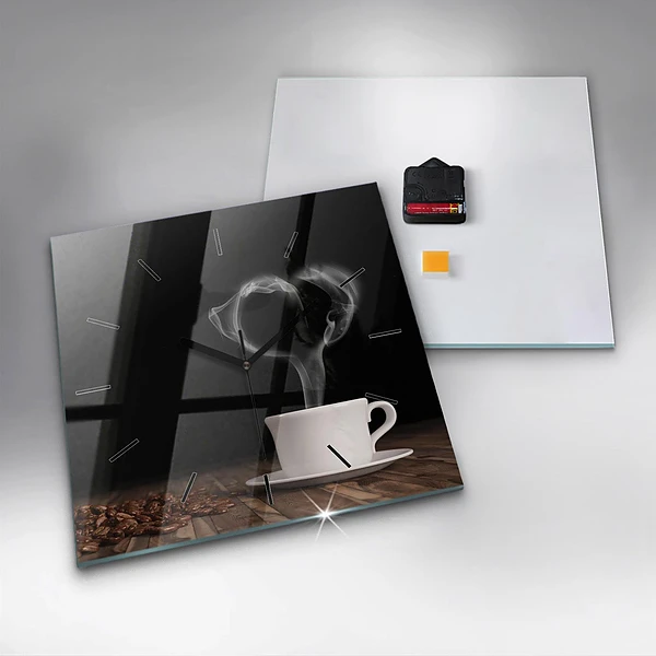 Wanduhr quadratisch Tasse heißer Kaffee