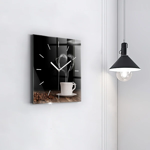 Wanduhr quadratisch Tasse heißer Kaffee