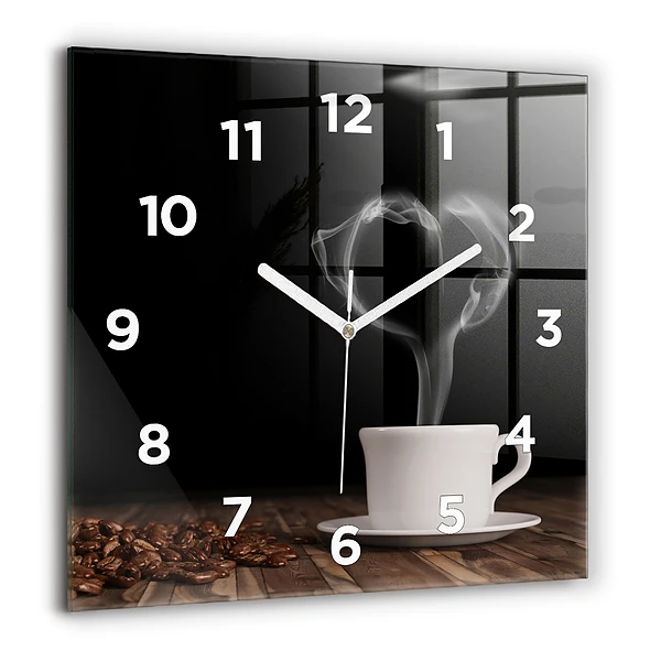 Wanduhr quadratisch Tasse heißer Kaffee