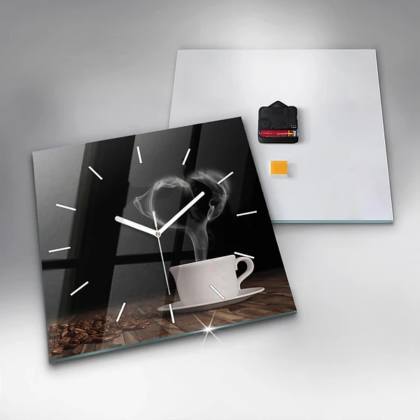 Wanduhr quadratisch Tasse heißer Kaffee