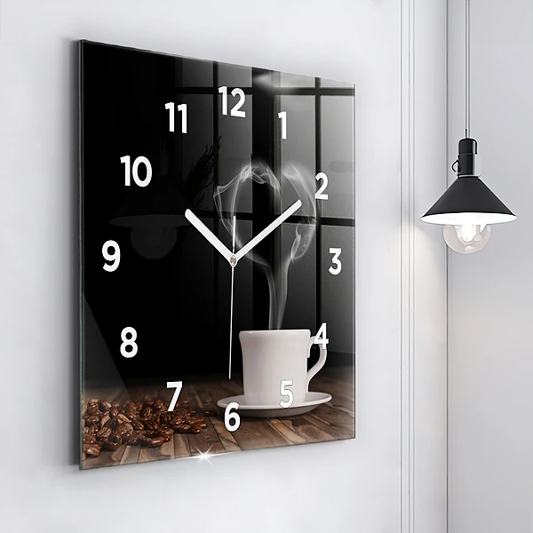 Wanduhr quadratisch Tasse heißer Kaffee