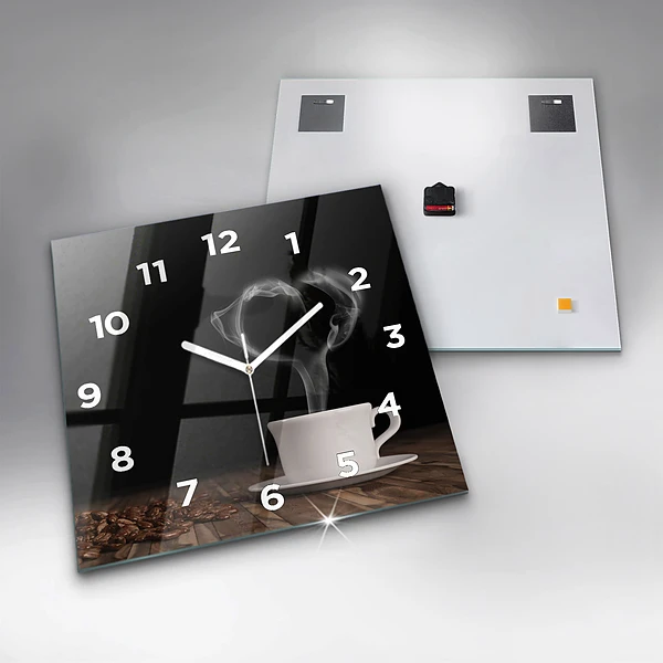 Wanduhr quadratisch Tasse heißer Kaffee